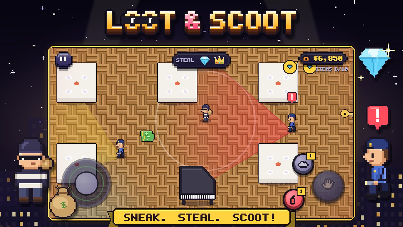 Casino chase: a guard spots Benny while another patrols