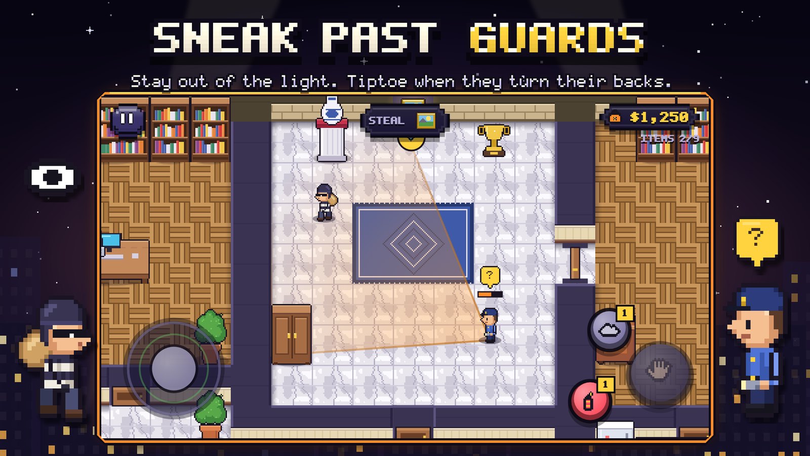 Sneaking past a suspicious guard in a villa
