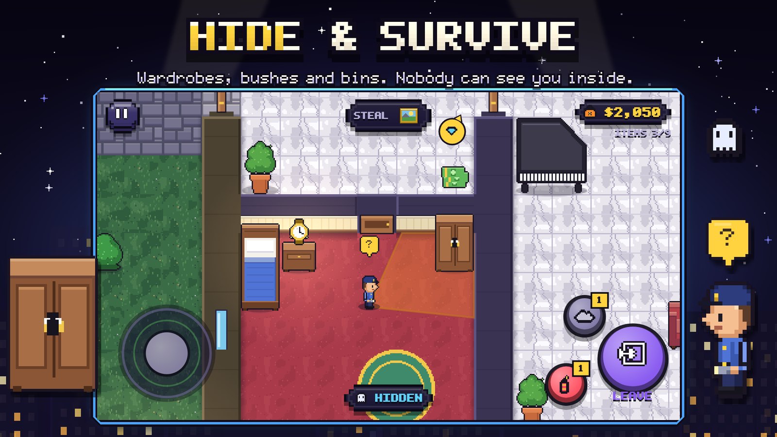 Hiding in a wardrobe while a guard searches