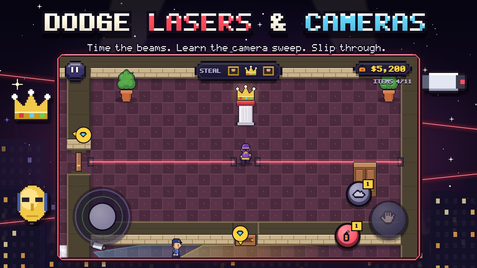Threading between laser beams to reach a crown