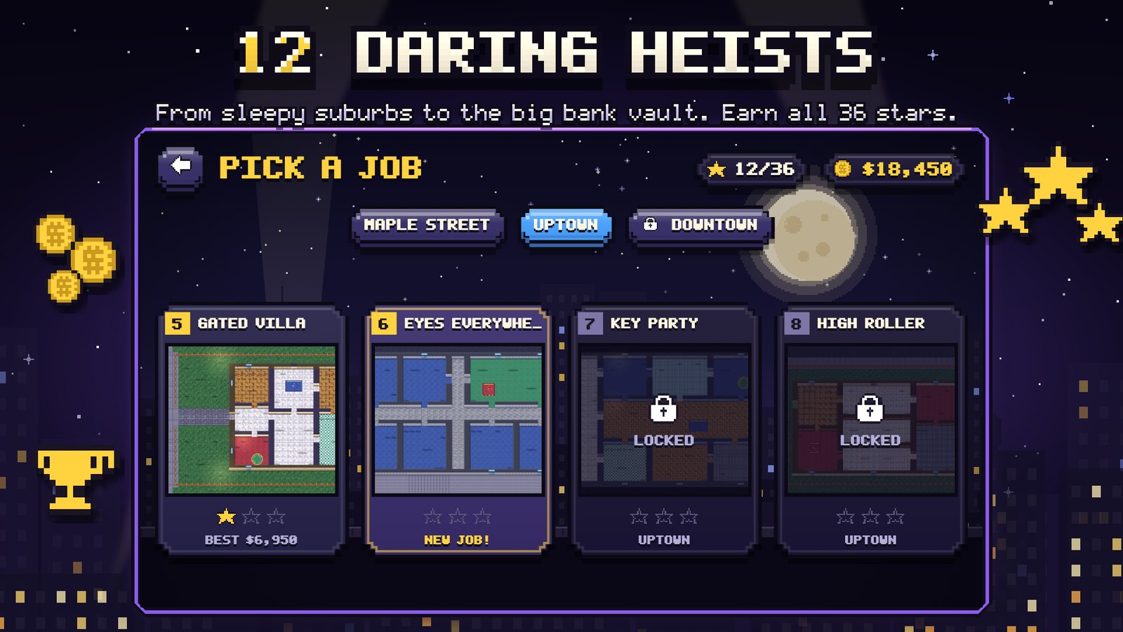 Level select with 12 heists